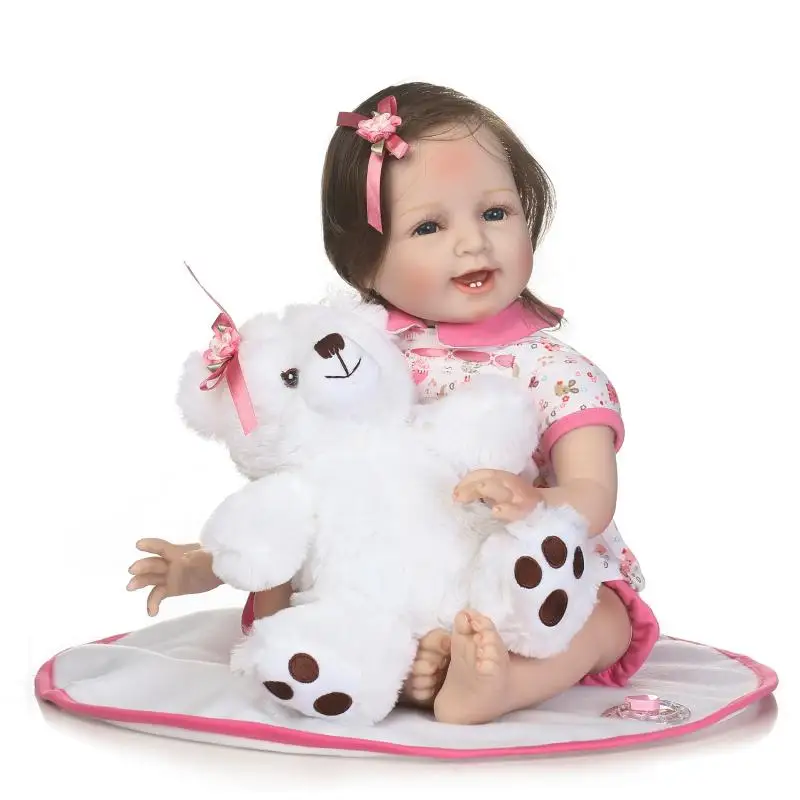 

free shipping 55cm lifelike reborn baby doll new feiber hair soft real gentle touch vinyl silicone doll for children to playing