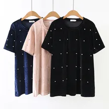 Свободная бархатная футболка с короткими рукавами винтажный бриллиантовый Ретро Уличная Повседневная футболка Harajuku плюс размер женская футболка 4XL