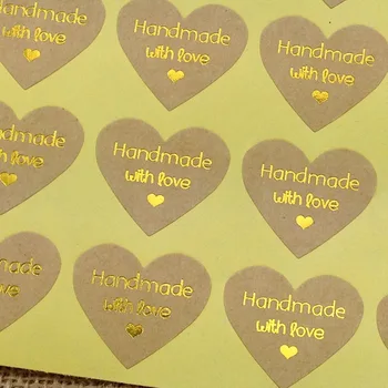 

500pcs Handmade with love Sticker Labels Kraft Gold Love Sealing Label Wedding Stickers Packing Labels For Cake/Gift/Box/Jewelry