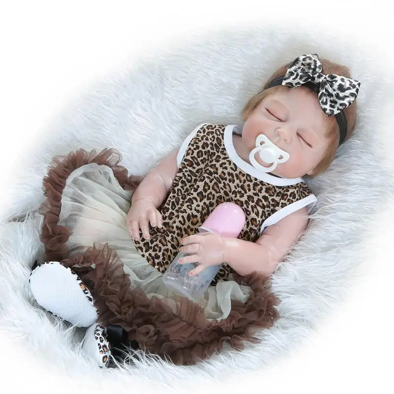 Npkcollection 57 см полный силиконовые реальность имитации Спящая девочка с леопардовым принтом без рукавов юбка силиконовые куклы для