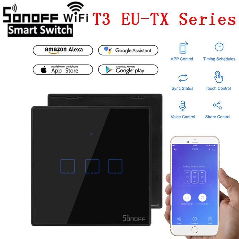 Умный настенный сенсорный выключатель SONOFF T3EU США Великобритания TX Wi Fi с краями