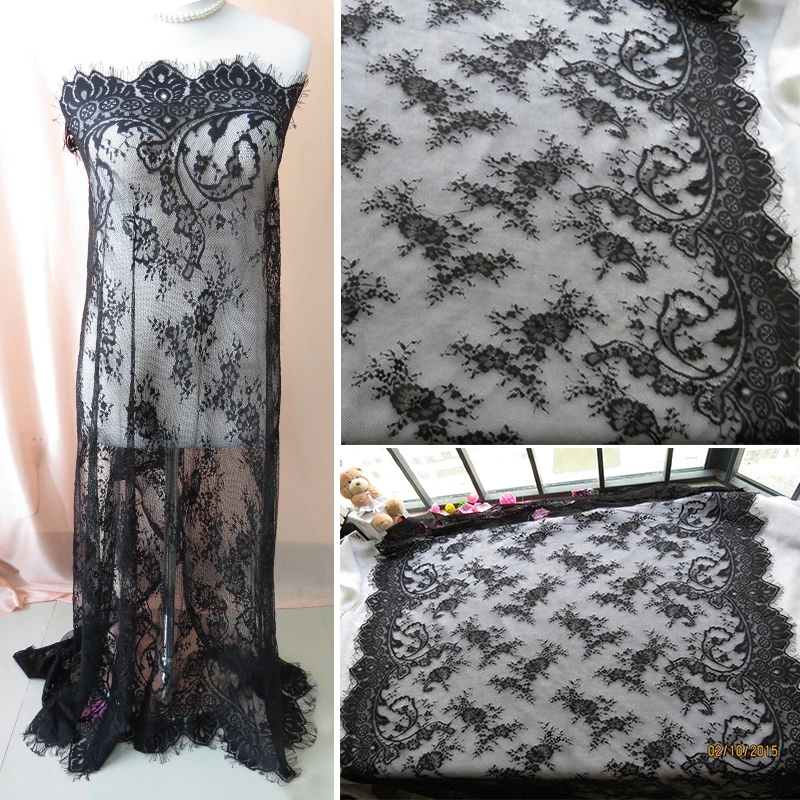 

1.5meters Length 1.1meters wide Eyelashes Lace Trim Off White Black Cothes Lace Fabric Diy Accessories chantilly lace Table Clot