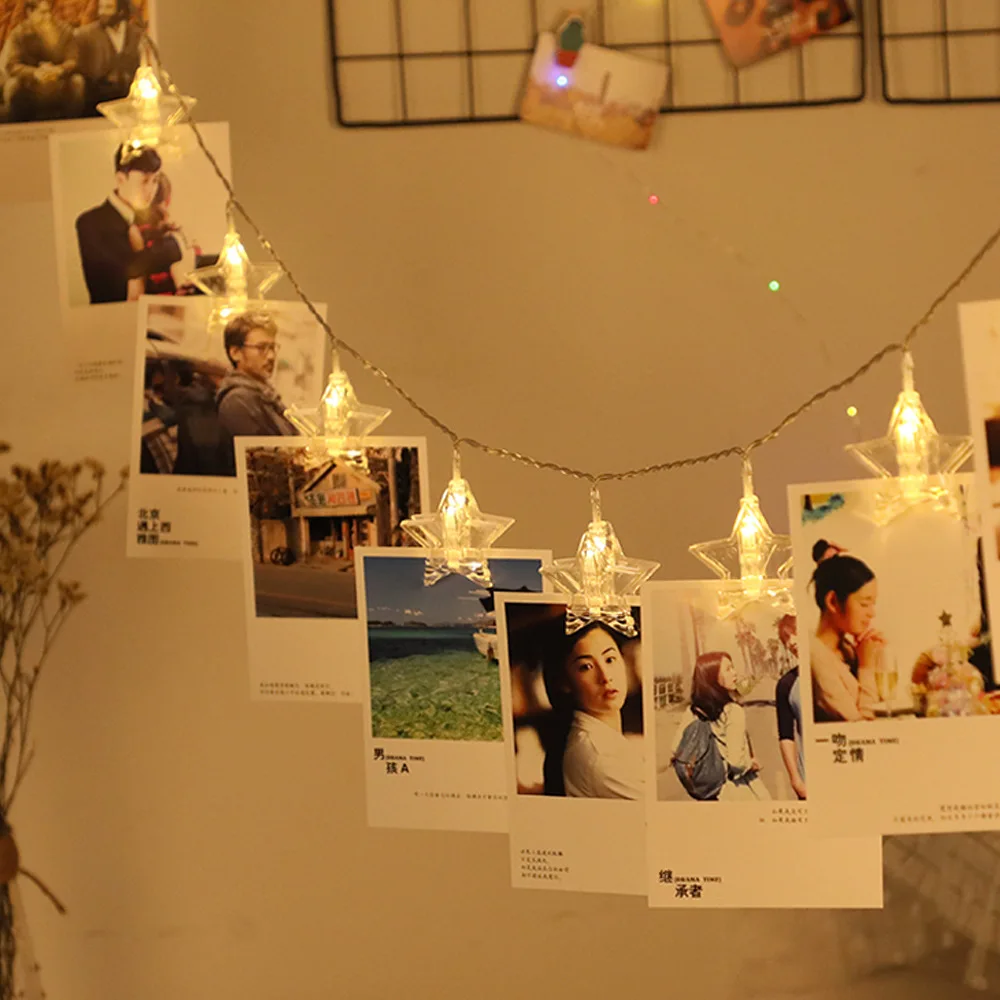 

Stars Design Photo Clip LED Light String For Room Hanging Decor Night Lamp Warm Light Picture Hanger DIY Party Decoration Gift