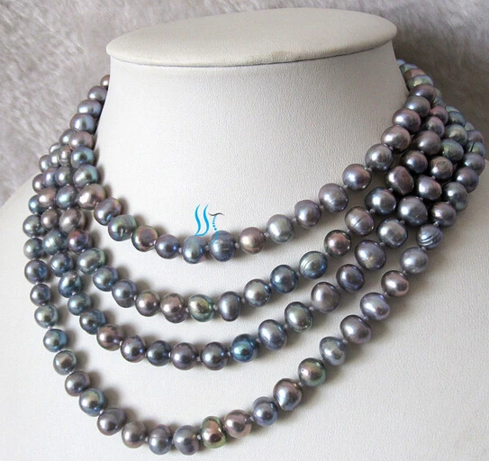 

FREE SHIPPING>>>@@ AS1672 66" 7-9mm Dark Gray Freshwater Pearl Necklace Strand