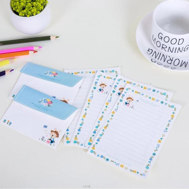 

1 Set( 4 Sheet Letter Paper And 2 Pcs Envelopes) Mini Flower Animal Letter Pad Writing Paper Office&School Supplie