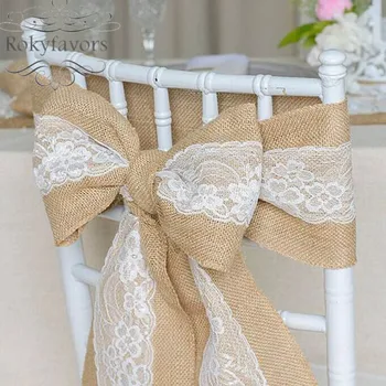 

100pcs Hessian Jute Burlap Chair Sash Vintage Rustic Wedding Theme Decor Jute Chair Tie Bow Event Anniversary Party Shower