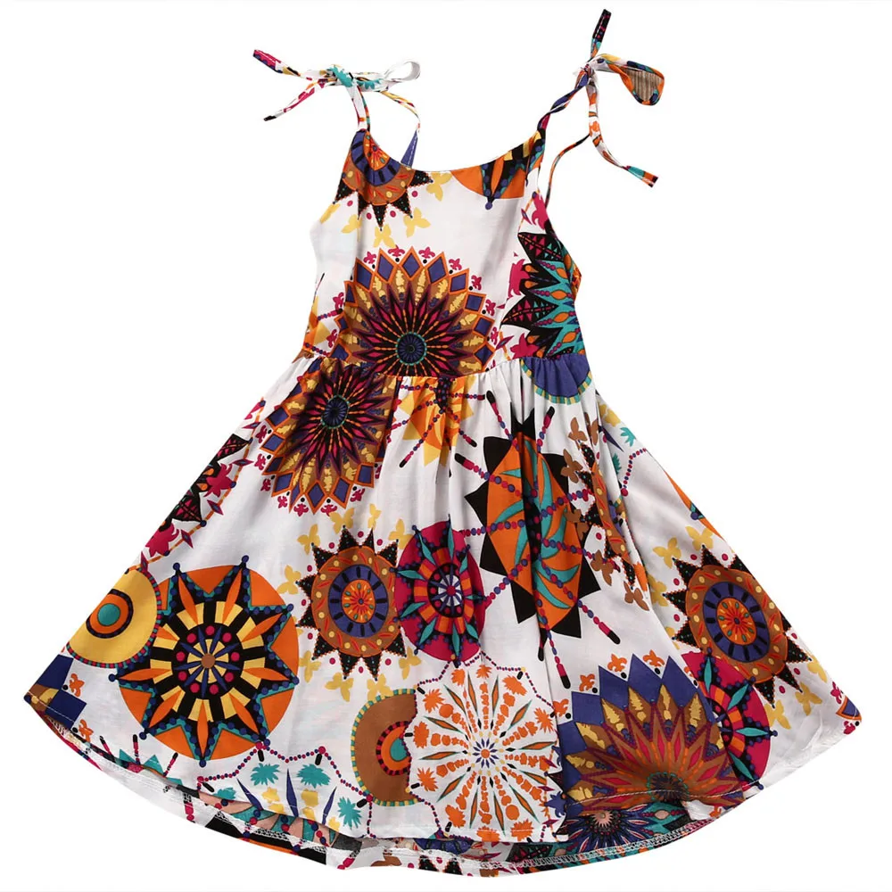 

2018 Girls Tribal Wind Girls Sun Flower Dresses Cotton Casual Sports Style Sleeveless Love Sweet Pure Color for summer