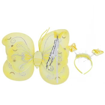 

Set of 3pcs Children Kids Butterfly Wing Wand Headband Fairy Cosplay Party Fancy Costume (Yellow)
