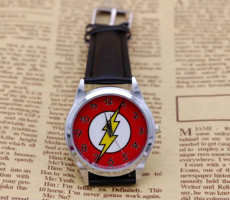 DC Universe Flash Superhero кожаный ремешок для мальчиков Мода часы наручные