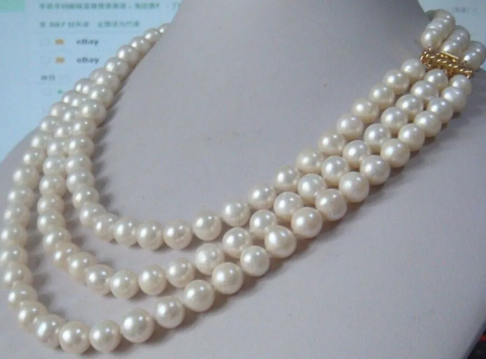 

Hot sale new Style >>>>>Charming 3 Row Natural 9-10mm AA++ White South Sea Pearl Necklace