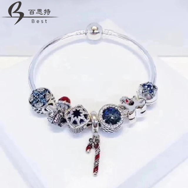 

BEST 100% 925 Sterling Silver Winter Christmas Bracelet Set Star Moon Cookies People Charm Women Charming Jewelry