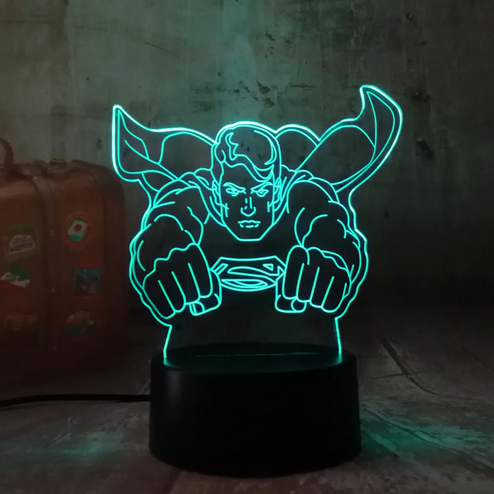 Горячая продажа DC Супермен крутой герой Ночной светильник LED 7 красочных