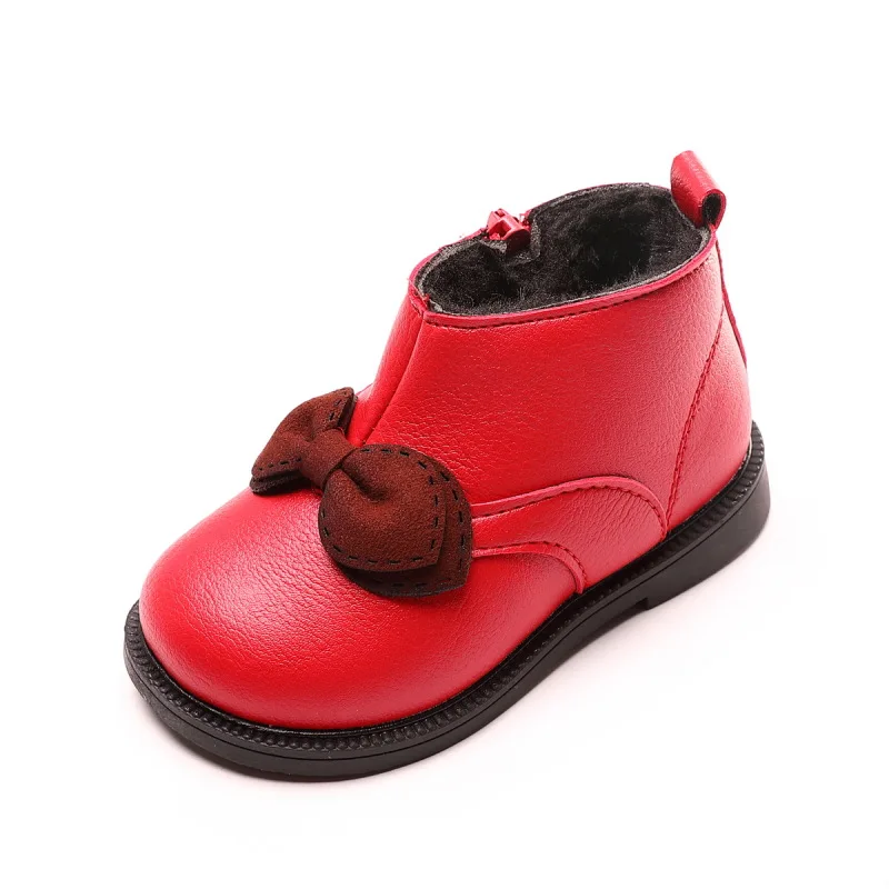 

Winter Warm Plush Little Girls Children Leather Snow Boots Shoes For Kids Princess Girls Martin Snowboots 1 2 3 4 7 8Year Red