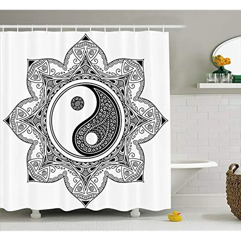 

Vixm Asian Yin Yang Characters For Movement And Harmony In Macro Cosmos Mandala Shower Curtains For Bathroom