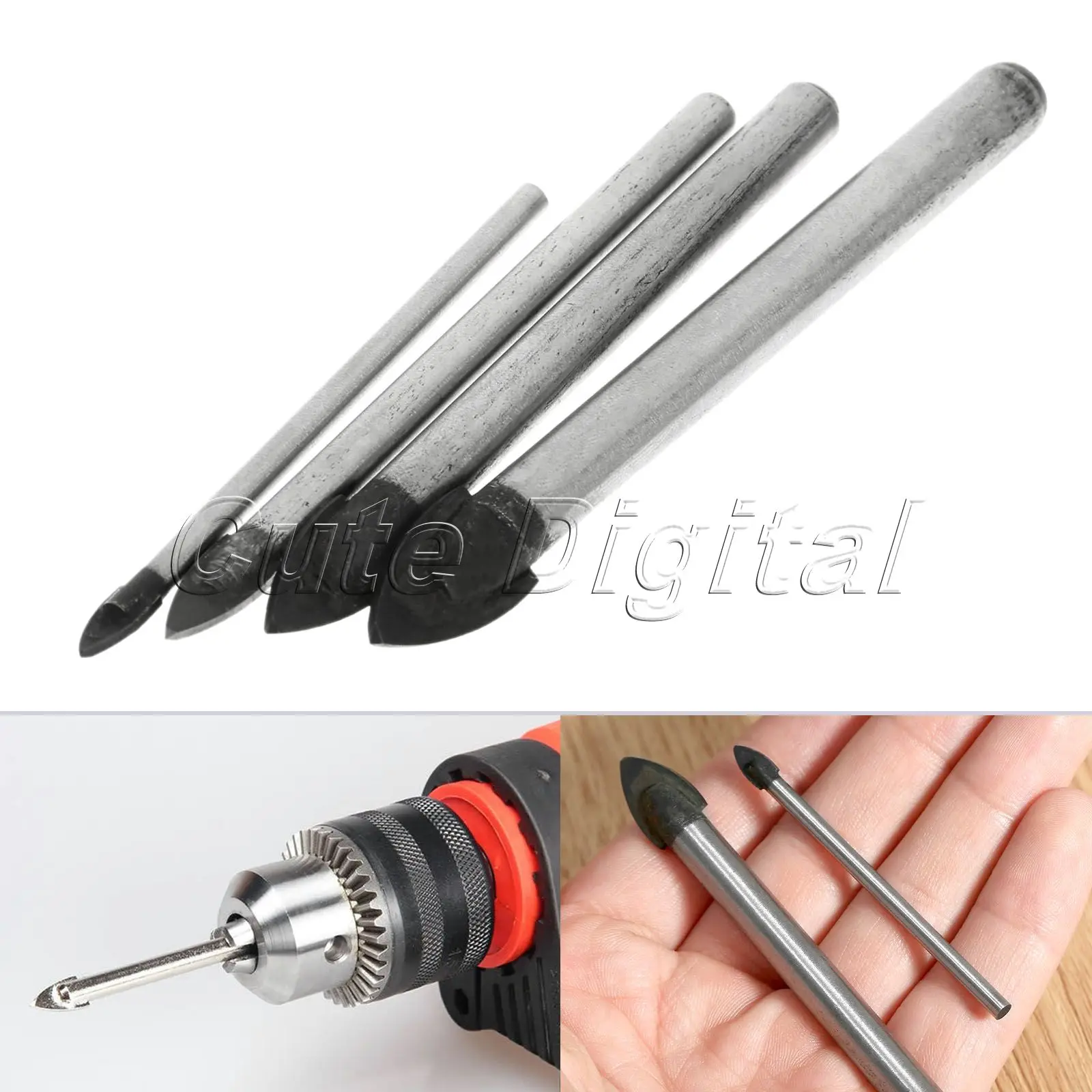 4pcs 4/6/8/10mm Drill Bits Set Porcelain Spear Head Ceramic Tile Glass Marble Drill Bits Set Power Tools Drilling Accessories