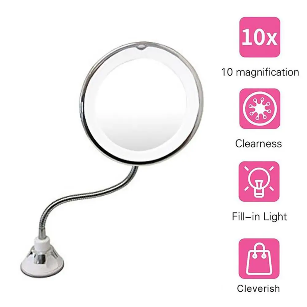 

10X Magnifying 360-Degree Rotating Flexible Sucker Makeup Mirror with LED Light New