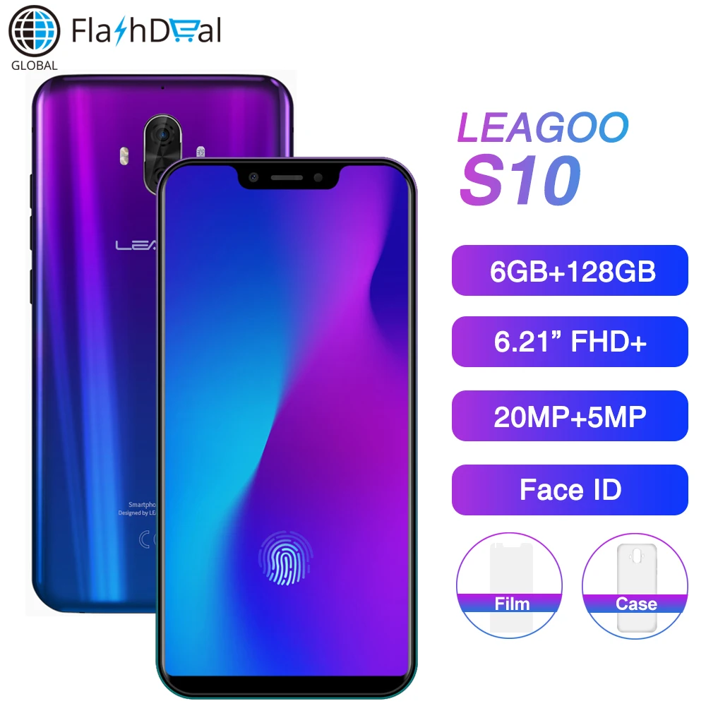 

LEAGOO S10 Global Version Android 8.1 Smartphone 6GB 128GB 6.21" 19:9 U-Notch 20.0MP 4050mAh In-Screen Fingerprint Mobile Phone