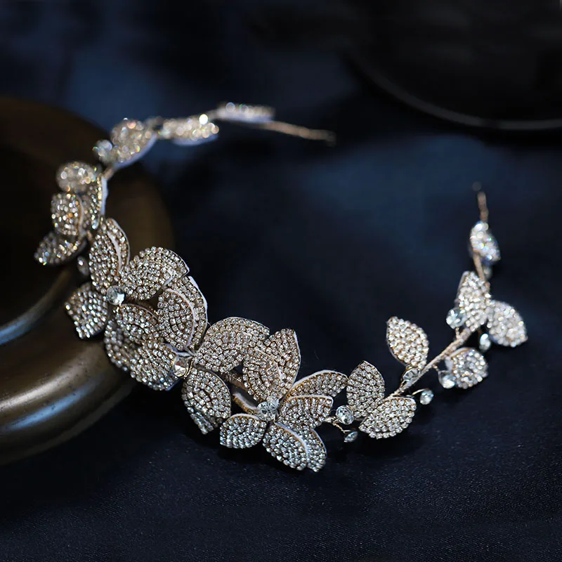 Тиара для выпускного вечера свадебные аксессуары для волос; Свадебные украшения украшение на голову в форме листа повязка на голову Кристалл Стразы головные уборы для невест