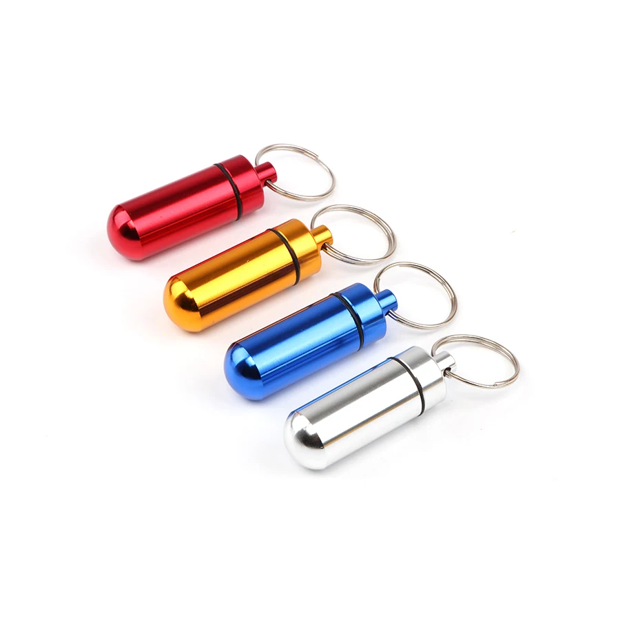 

NEW Aluminum alloy portable sealing small pill box with key chain mini waterproof sealed pill box outdoor Safety Survival Tools