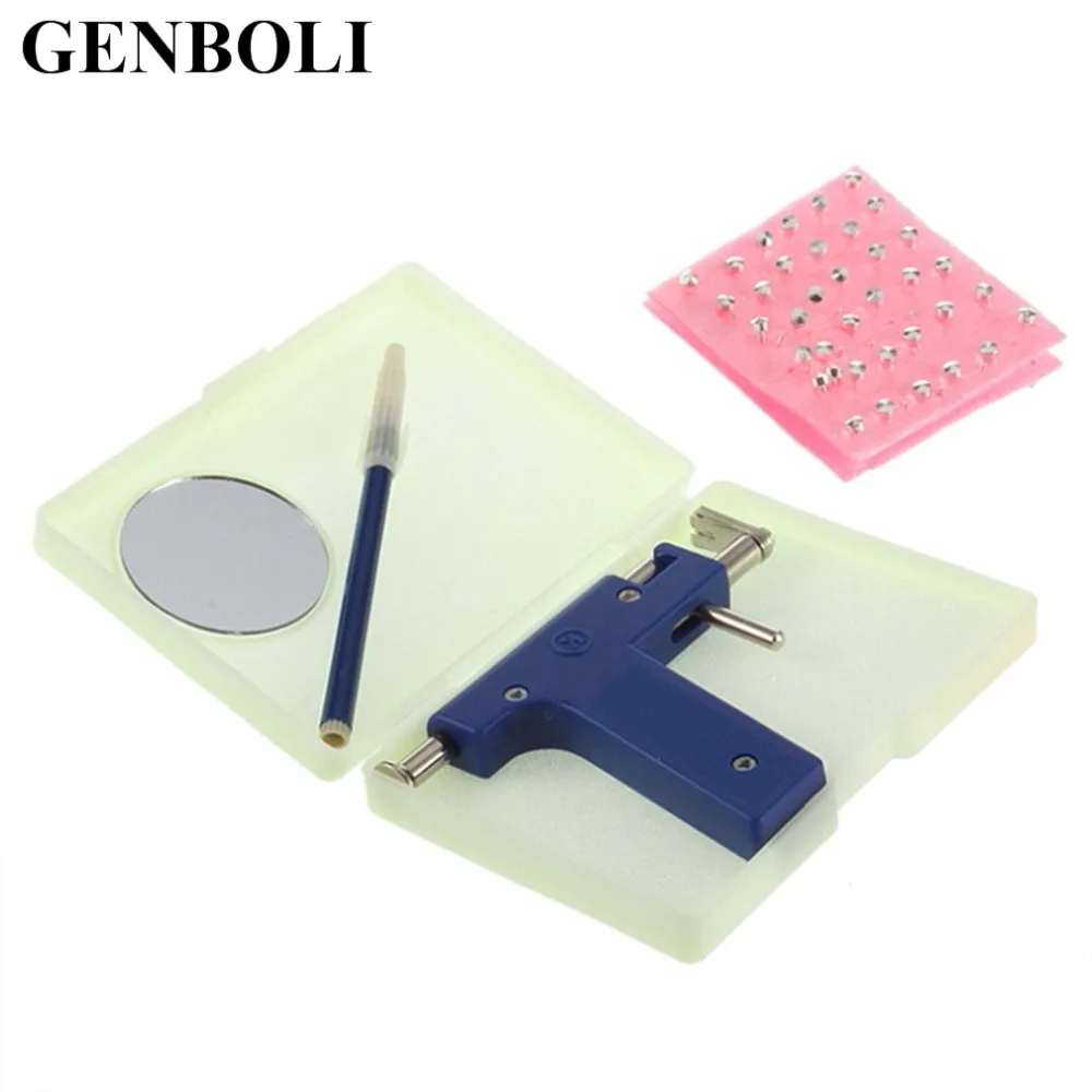 

1set Women Professional No Pain Nose Ear Piercing Kit Safe Sterile Body Piercing Gun+72pcs Ears Stud Disposable Body Jewelry A05