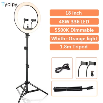 

Tycipy 18 inch Ring Light 48W 5500K Dimmable 336 LED Photography Phone Clip YuTube/Studio/Phone/Video Photography 2m Tripod