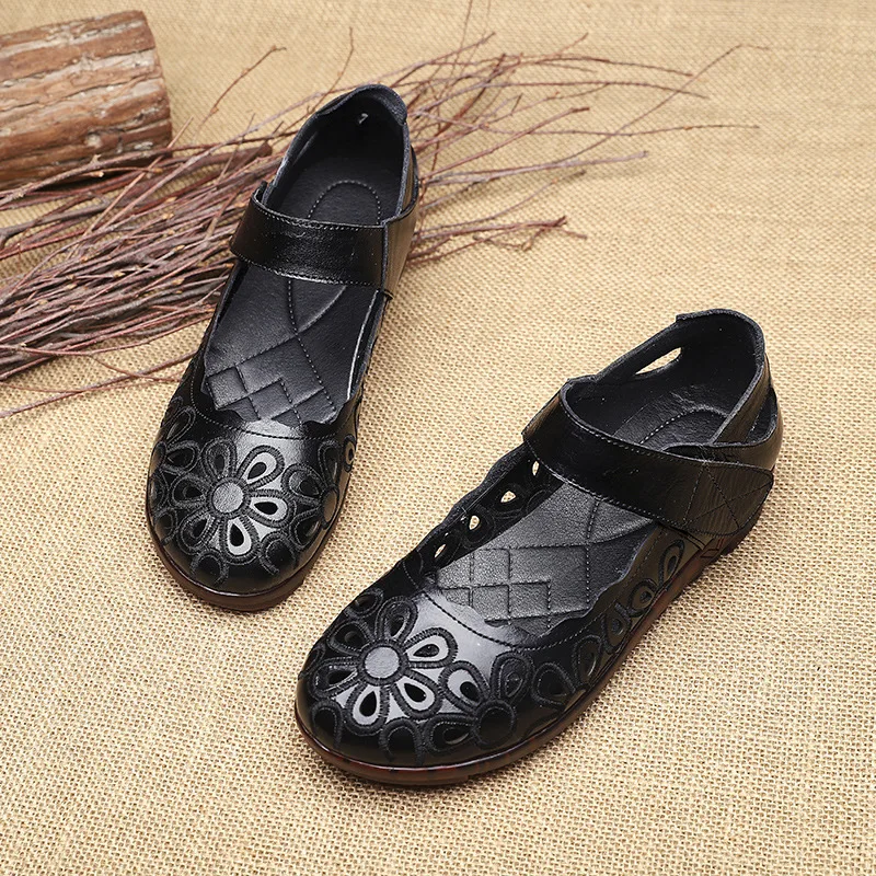DONGNANFENG/Женская обувь из натуральной кожи; женские сандалии; Летняя обувь с цветочной вышивкой в стиле ретро; Размеры 35-41; MLD-7011