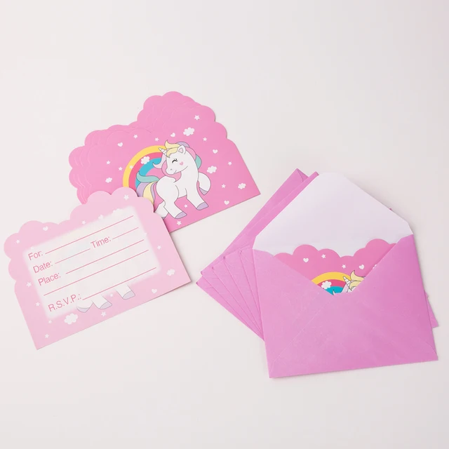 6 pcs lot cute pink unicorn party invitation card birthday card kids birthday invitation cards
