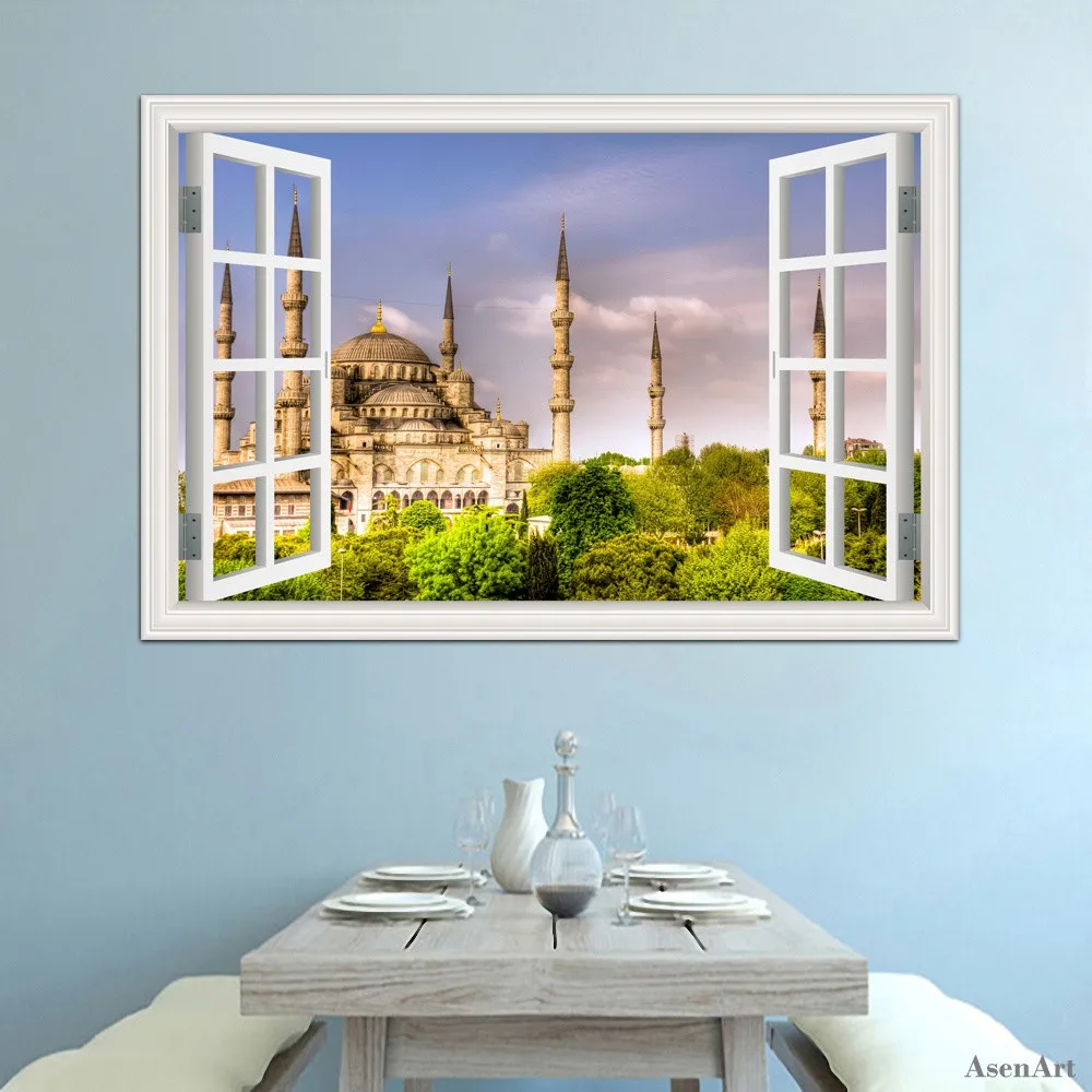 Removable Muslim Sticker 3d Masjid Islam Construction Landscape Decal Wallpaper Wall Mural Stickers Home Decor Vinyl Decals | Дом и сад