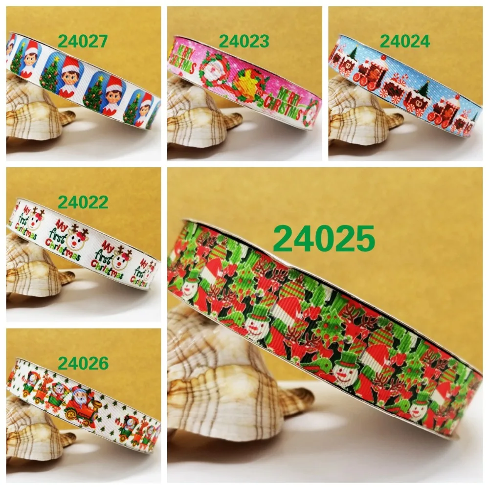 

Free shipping 50 yard Christmas ribbon printed grosgrain ribbon 24026