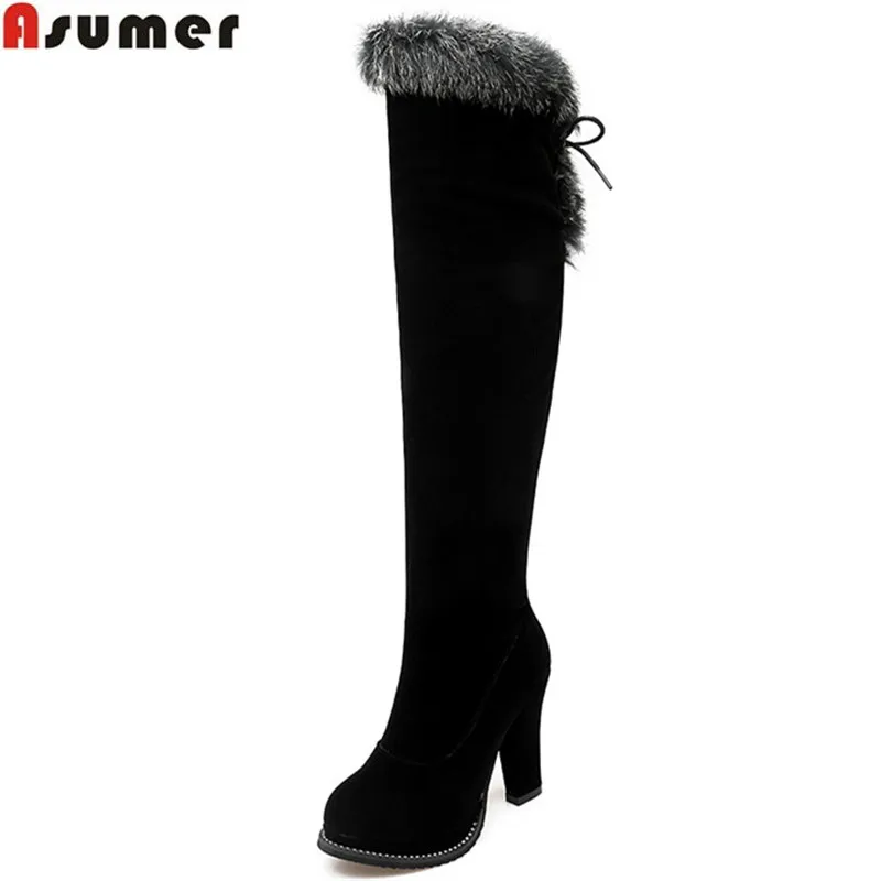 Asumer/зимние женские сапоги выше колена на молнии из флока|knee boots|over knee bootsover the boots |
