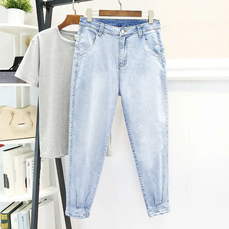 

Boyfriend Jeans For Women Harem Jeans Denim Pants Ladies High Waist Bleached Vintage Denim Trousers Plus Size XL-5XL