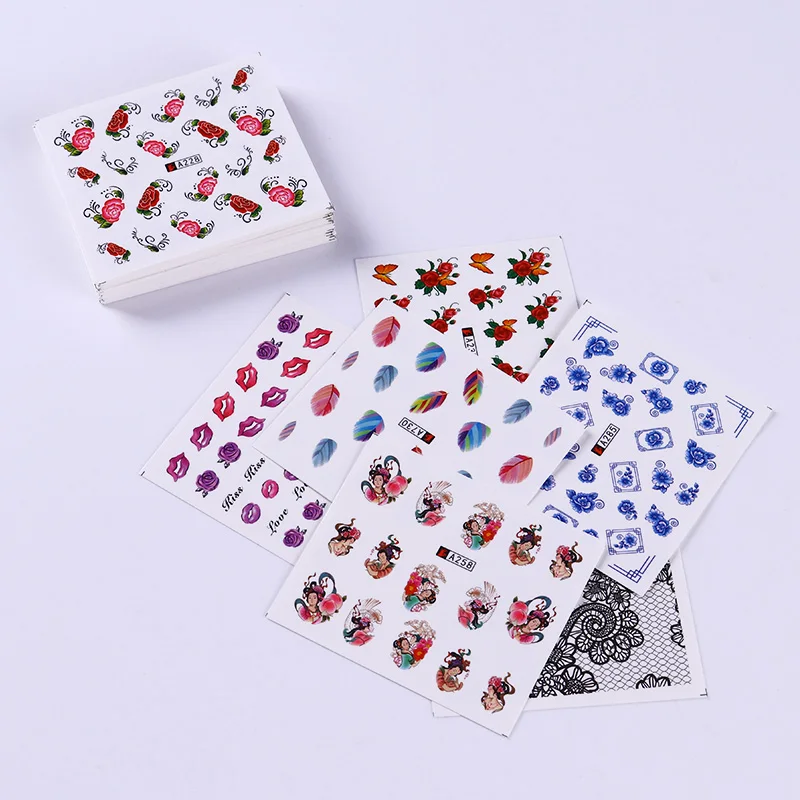 

48Pcs Flower Water Decals Nail Sticker Set Dream Catcher Feather Rose Daisy Butterfly Bowknot Animal Nail Art Transfer Sticker