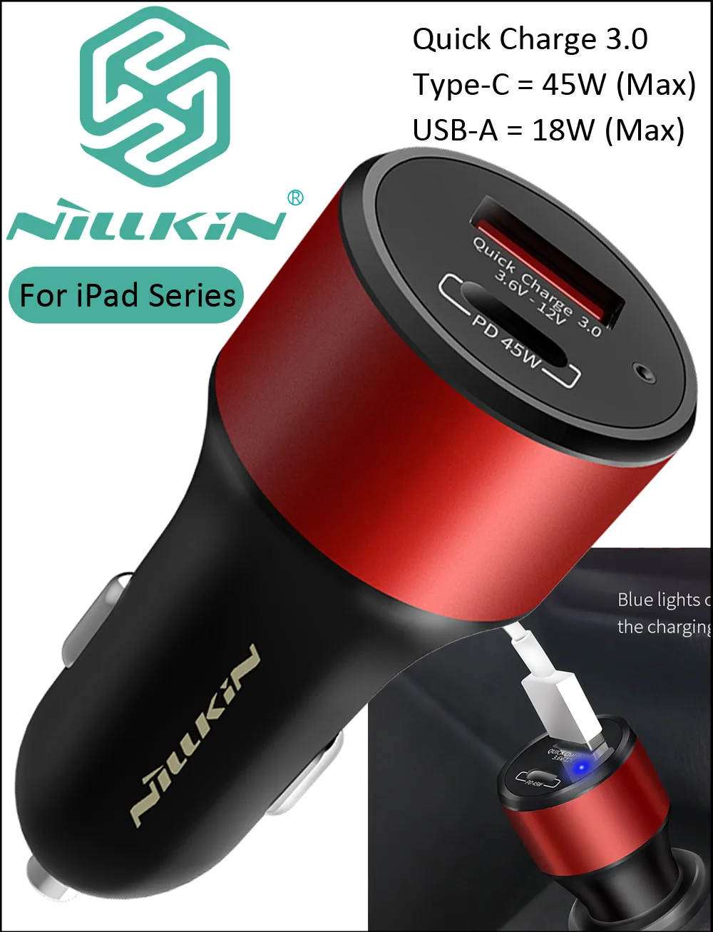 

Nillkin Car Charger USB Quick Charge 3.0 Type C PD Fast Charger For iPad Pro 12.9 9.7 Air 2 Air2 11 10.5 mini 4 3 2 2018 Tablet