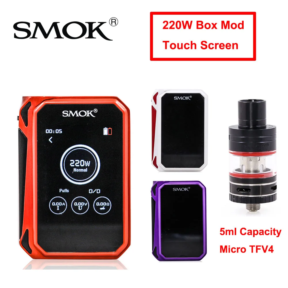 

Original SMOK G-Priv Mod Touch Screen 220W G Priv Box Mod Micro TFV4 Tank Vaporizer 18650 Electronic Cigarette Vape Kit G-PRIV 2