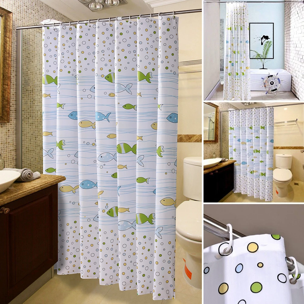 Polyester Waterproof Shower Curtain Cartoon Fish Printed Bathroom