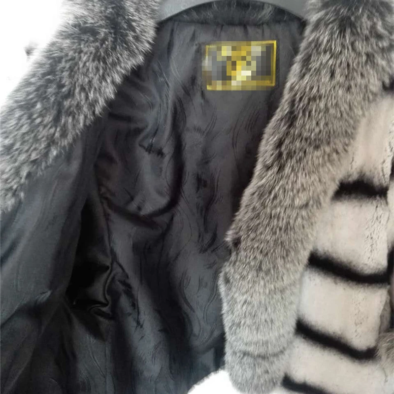 Fourrure Court Rex De Black Manteau Col Raton La noir Renard Lapin And Patchwork Entière Décontractée Mode Laveur Peau Hiver En Avec white Paragraphe Beige OrOq4FwE