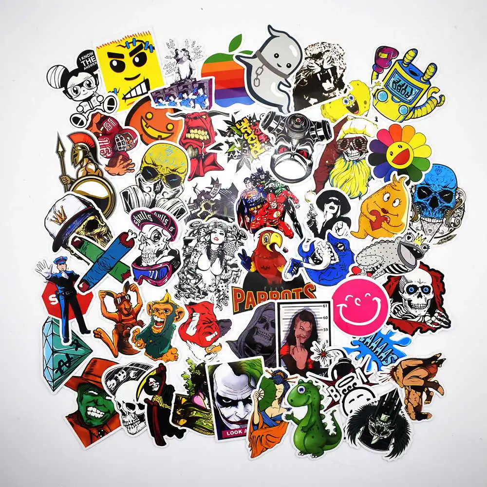 50Pcs/bag Mixed Cartoon Laptop Sticker Vinyl Graffiti Stickers For Car Suitcase Skateboard Phone Stickers Waterproof Decoration