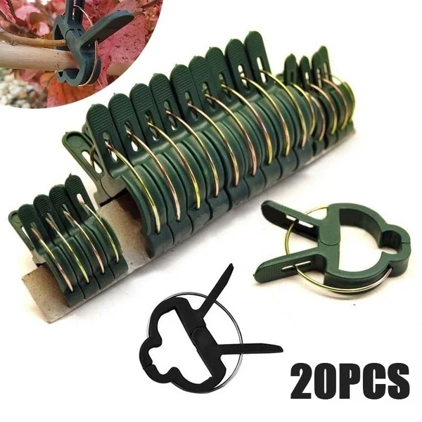 

20Pcs Reusable Garden Clips Plastic Garden Cane Support Plant Clips Sprung Spring Shrub Ties(2 Size)