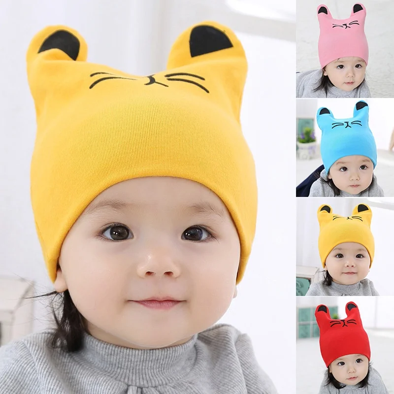 DreamShining Cartoon Baby Hats Cat Knitted Cap Beard With Ears Winter
