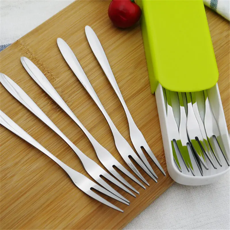 10pc Exquisite Stainless Steel Dessert Fork Kitchen Snacks Cake Fruit Salad Tool-in Spoons from
