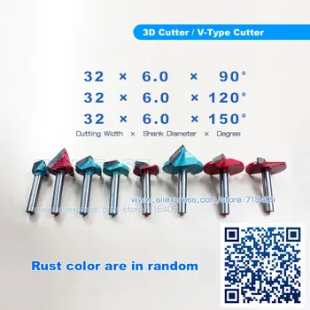 

CNC Engraving 3D Bits Router 90Degree 120Degree 150Degree 6mm x 32mm V Groove Acrylic 3D v cutter