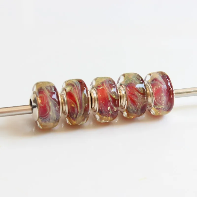 925 Sterling Silver Charm Beads A Drunken Golden Fan Glass Charms Bead Compatible Fit Troll European Brand Bracelet (7)