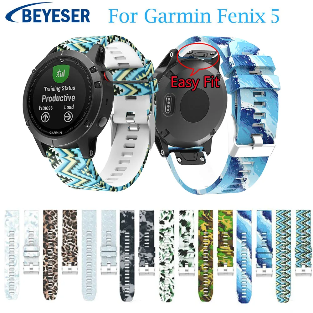 

Smart printing Silicone Strap For Garmin fenix 5 Watch band Replaceable Wrist strap Quick release easy fit watchband watchstrap