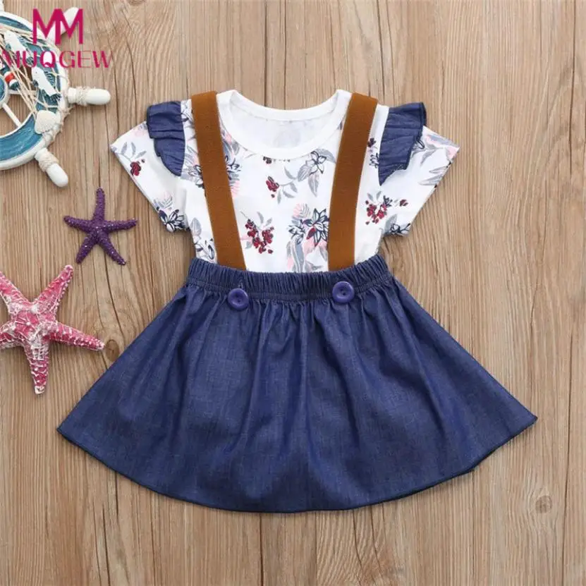 

Print Dress 2018 New Summer Casual Style Rompers Jumpsuit Strap Denim Skirt Outfits Set 2Pcs for Girls Clothes 6-24M supplies