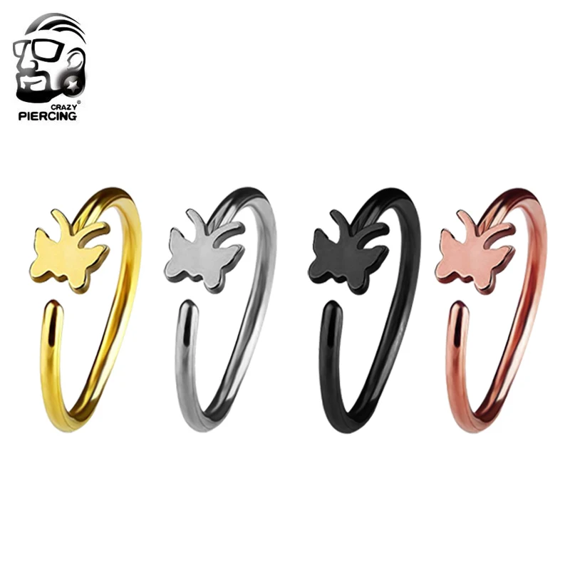 

1 pcs Butterfly Nose Hoop Ring Nose Septum Clicker Ring Ear Tragus Cartilage Stainless Steel BCR Body Piericing Jewelry