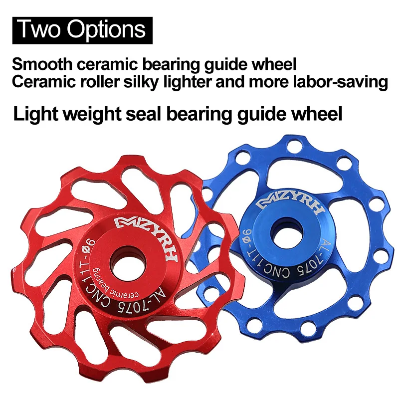 

MZYRH 1PC MTB Aluminum Alloy CNC Ceramic Bearing Rear Derailleur Jockey Wheel Guide Roller Idler Pulley Mountain Bicycle Parts