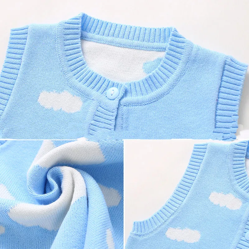 Clouds Baby Boy Sweater Vest Cotton Crochet Button Closure Cardigan for Baby Girl Comfortable Anti Pilling Outfit Spring Autumn (4)