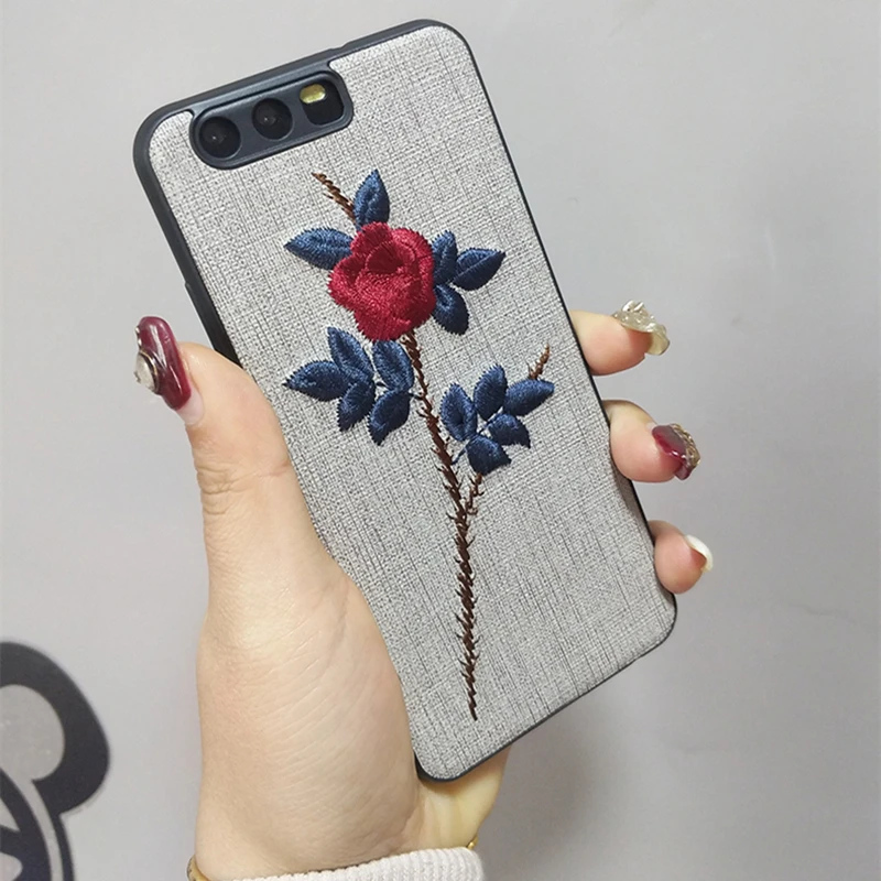 

3D Handmade Embroidery Case For Huawei Mate 10 Lite Case PC+TPU Vintage Rose Flower Cover For Huawei Y5 Y7 2017 Case Fabric