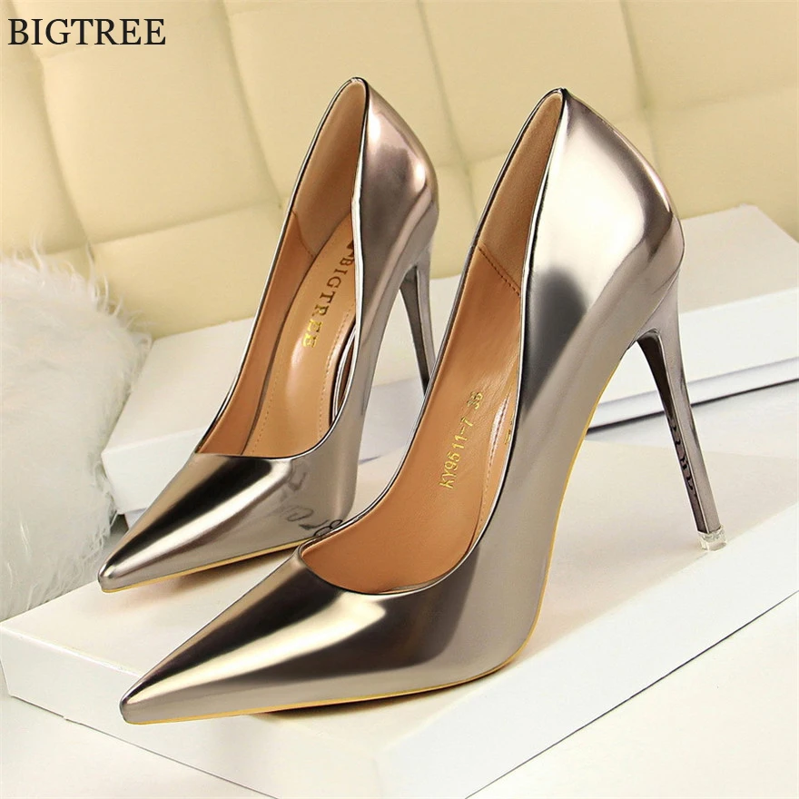 BIGTREE Shoes New Women Pumps Patent Leather High Heels Shoes Women Heels Sexy Wedding Shoes Stiletto Ladies Shoes Plus Size 43