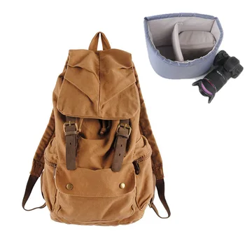 

Roadfisher Casual Leisure Canvas Digital Camera Travel Backpack Rucksack Bag Insert Schoolbag Fit Canon Nikon Sony DSLR SLR Lens